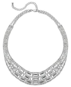 Charter Club Silver-Tone Glass Stone Collar Necklace